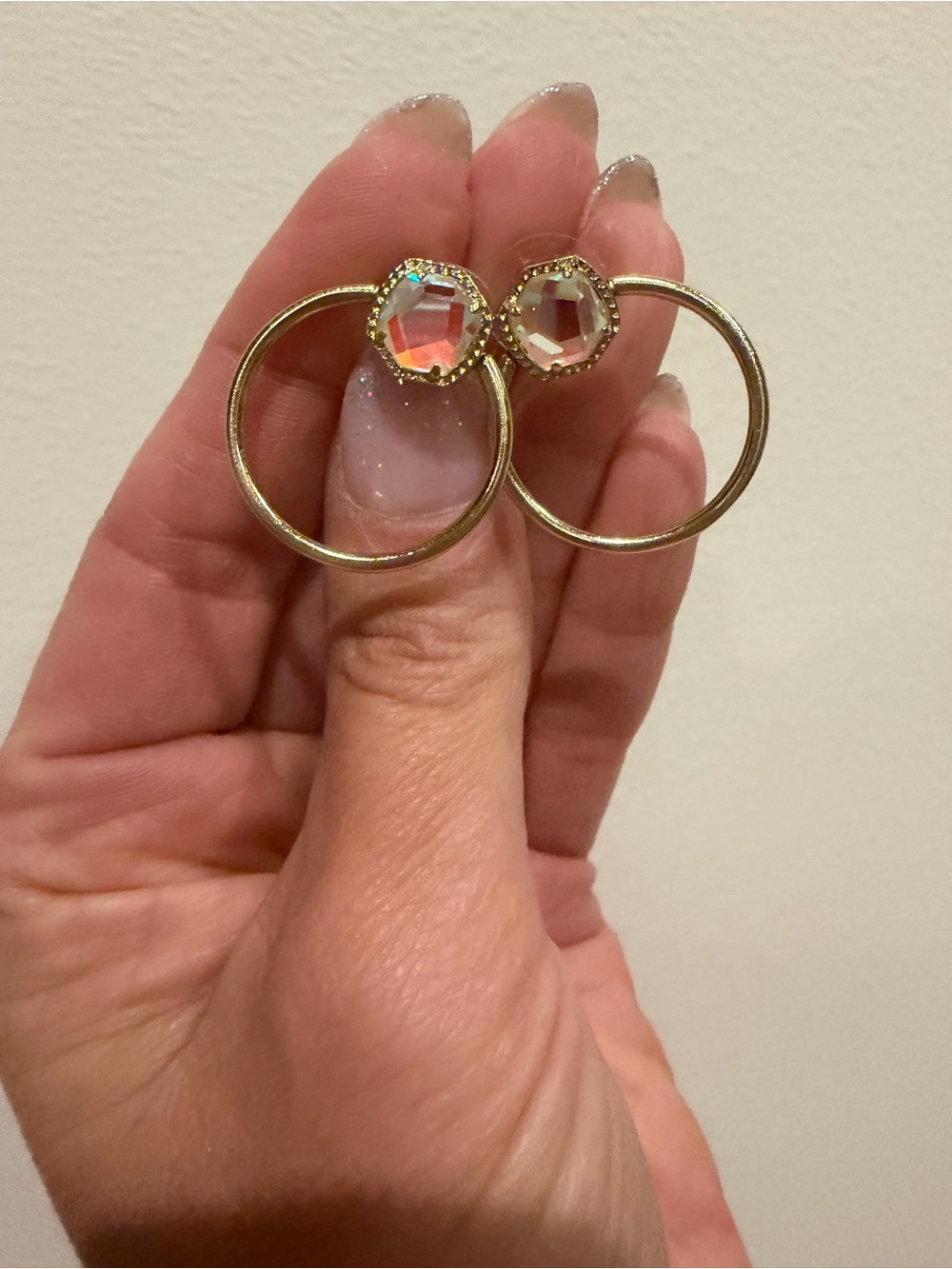 Kendra Scott Gold Hoop Earrings with Clear Crystal Studs - Women Jewelry